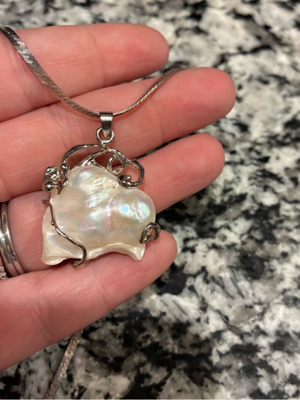 Sterling Silver Blister Pearl Pendant Necklace